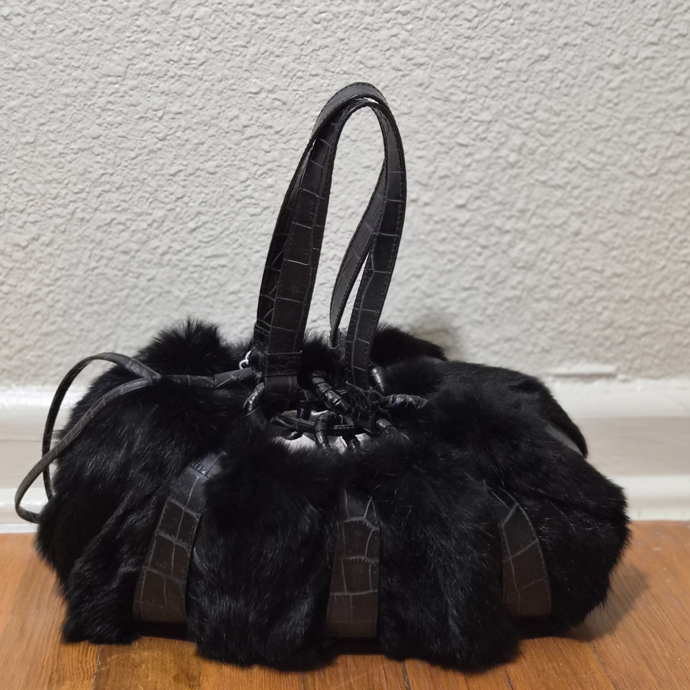 Valerie Stevens Black Faux Fur Shoulder Bag